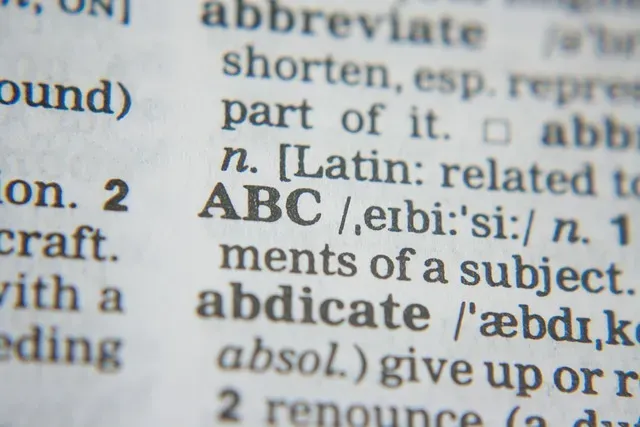 abc, dictionary, words