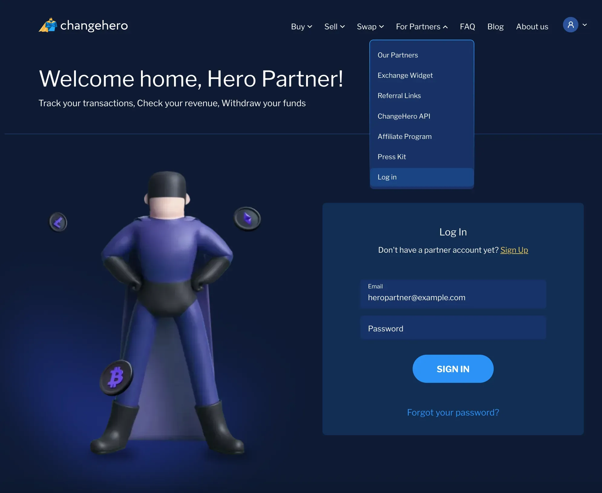 ChangeHero crypto affiliate program login