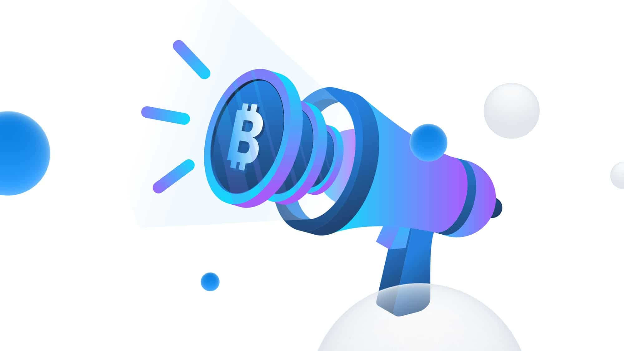 megaphone with bitcoin graphic