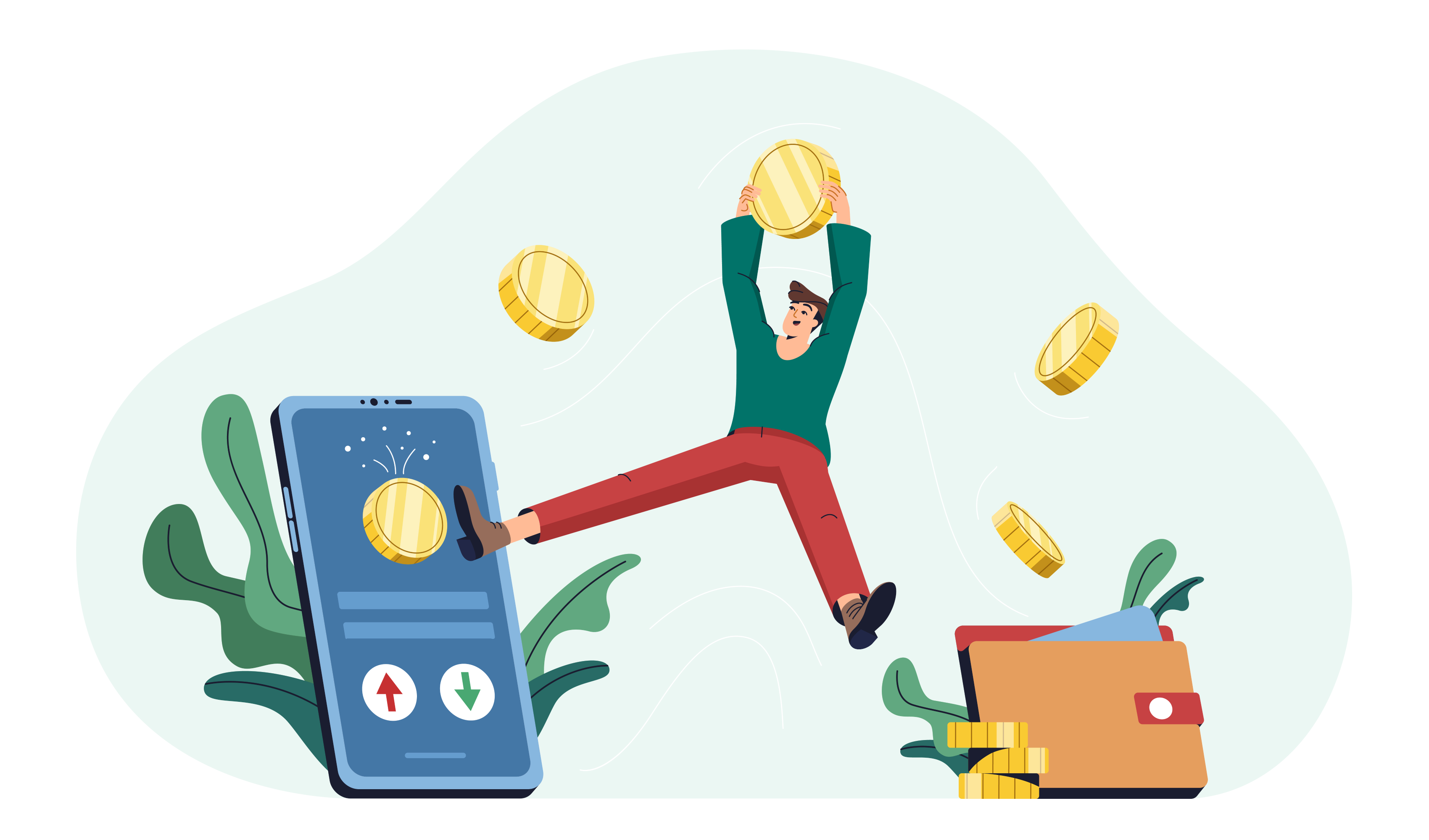 person catching coins e-wallet illustration
