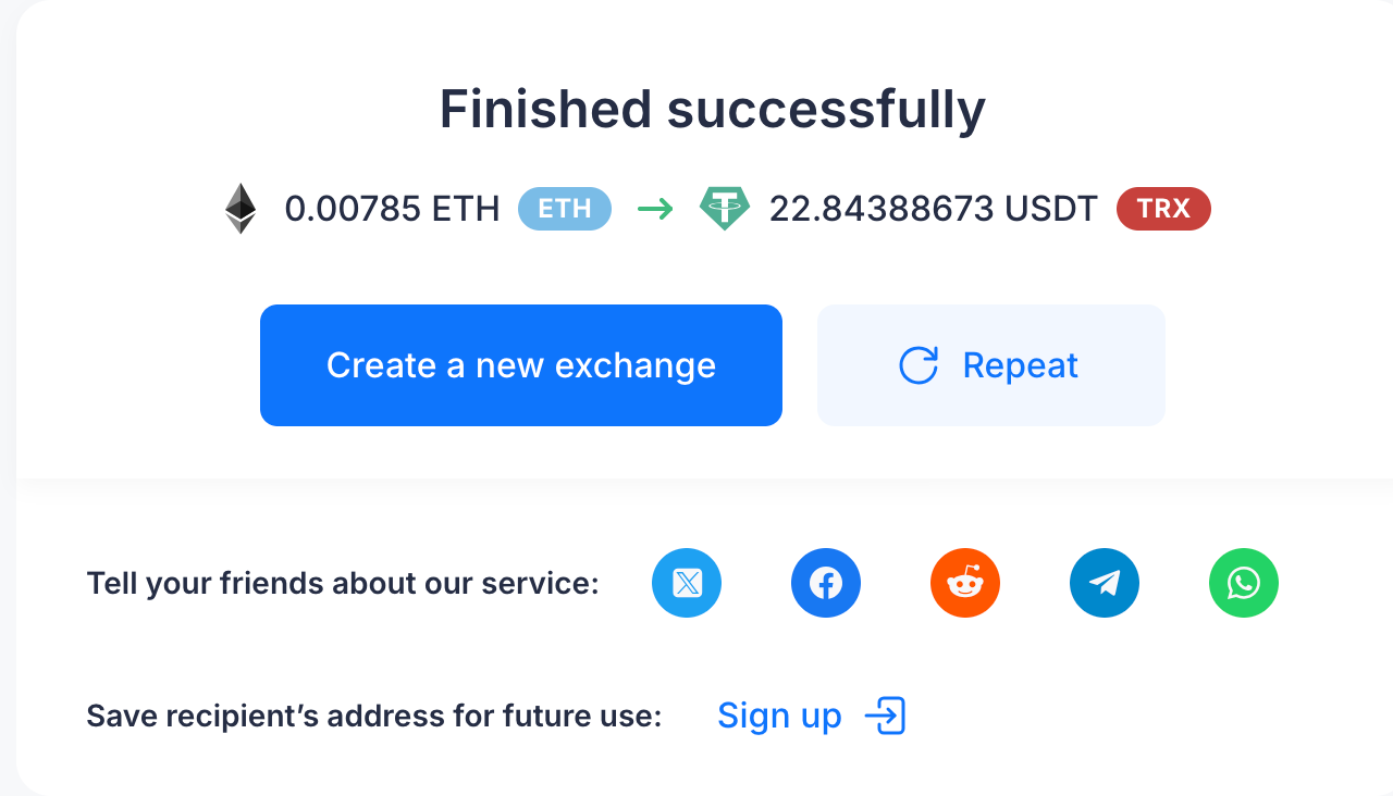 transaction finish screen simpleswap