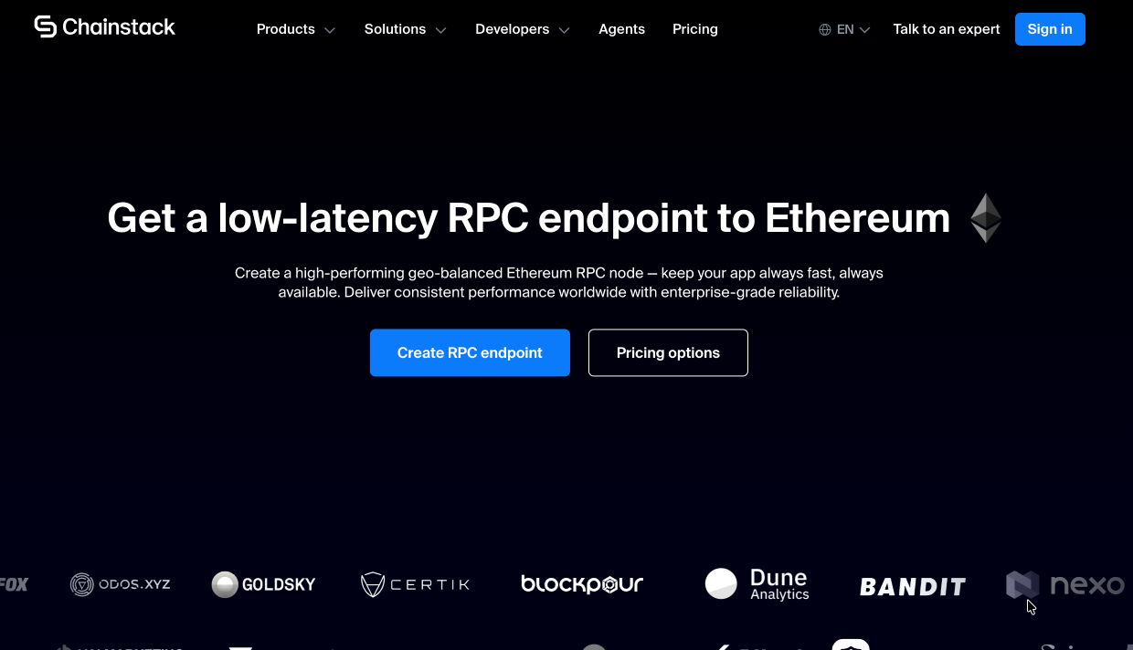 chainstack landing page