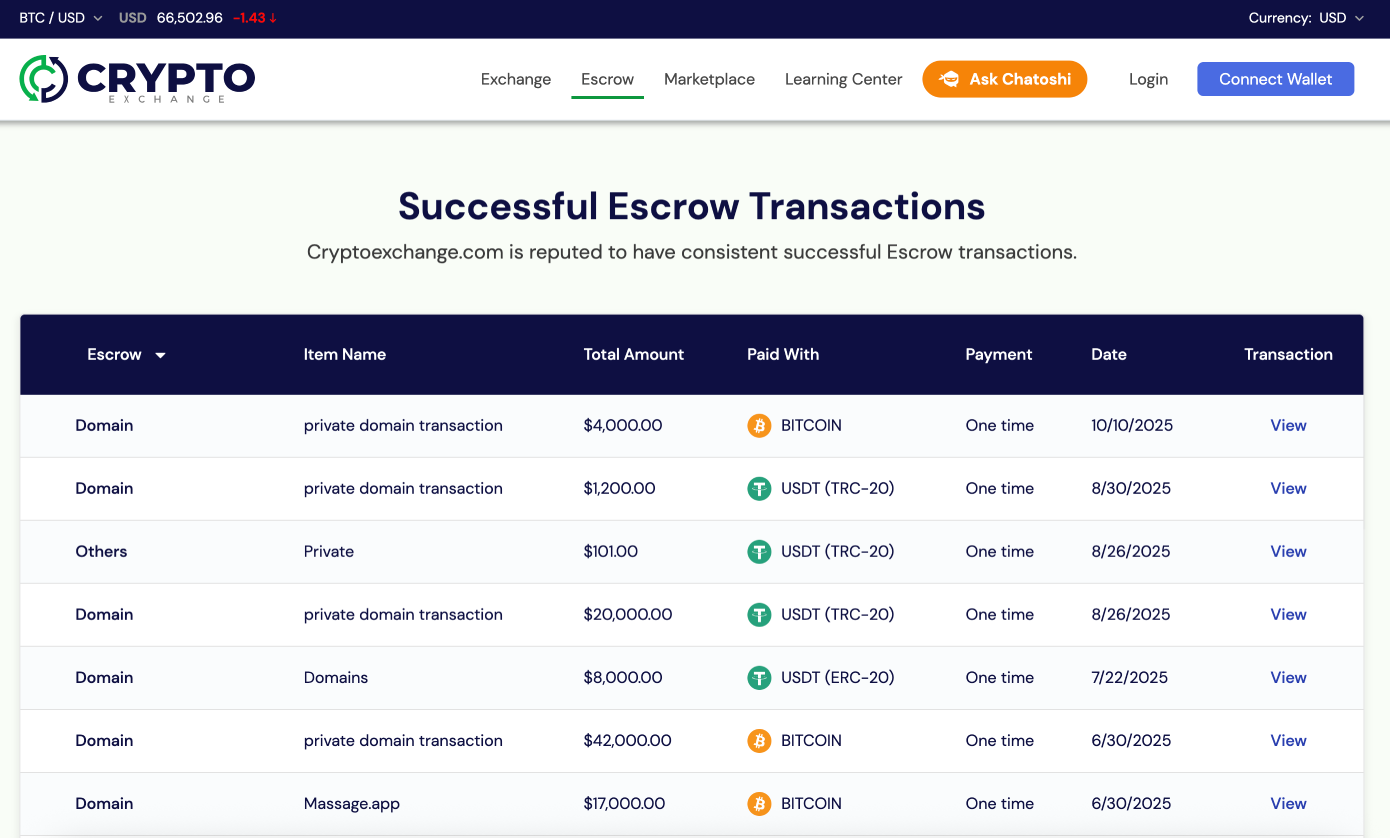 cryptoexchange escrow web page
