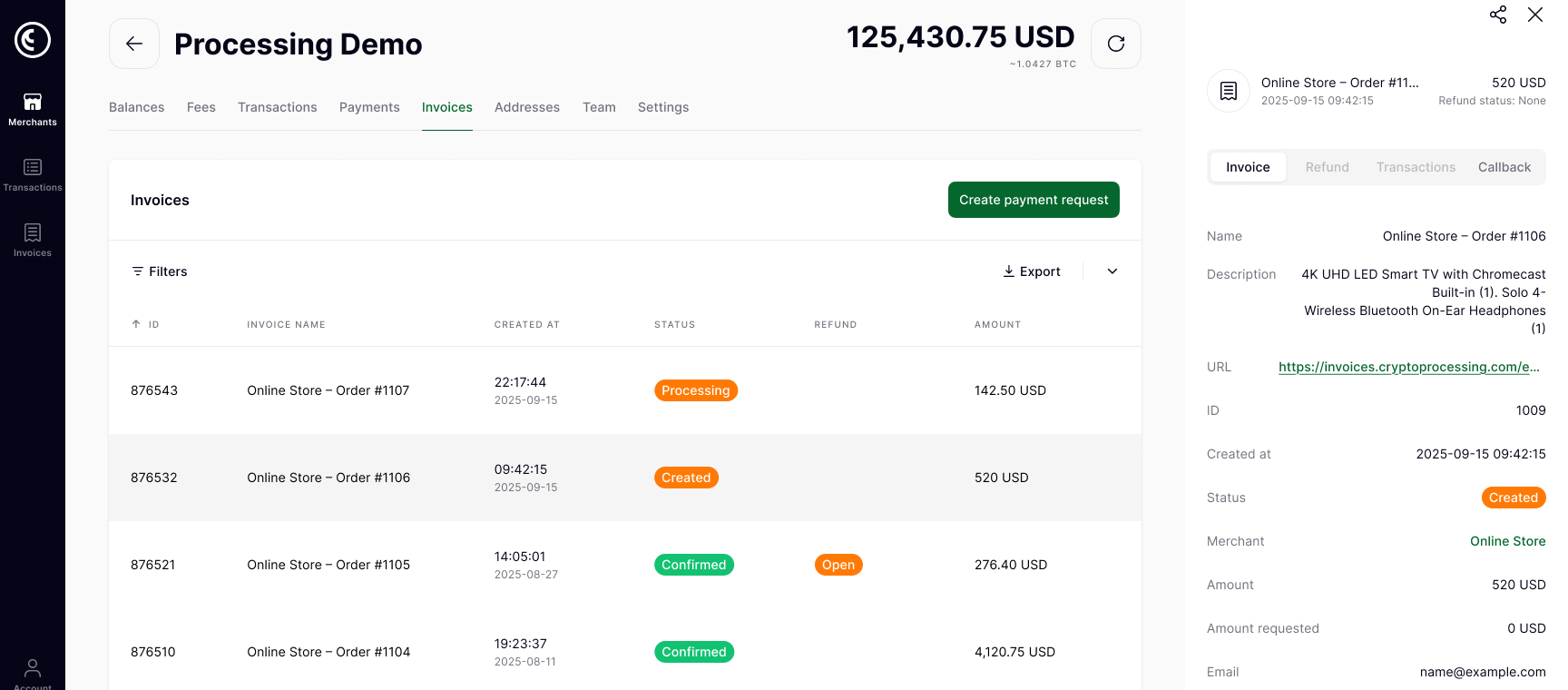 cryptoprocessing by coinspaid demo