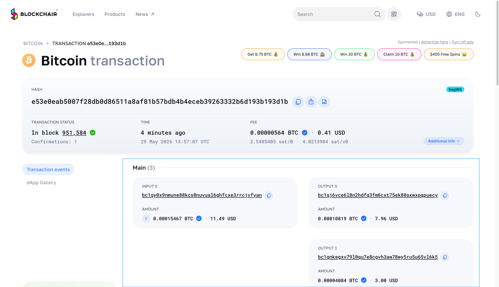 bitcoin trasnsaction on blockchair