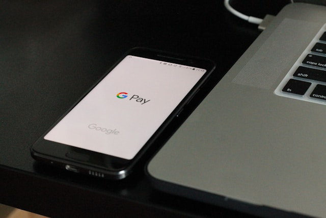 google pay logo on smartphone screen