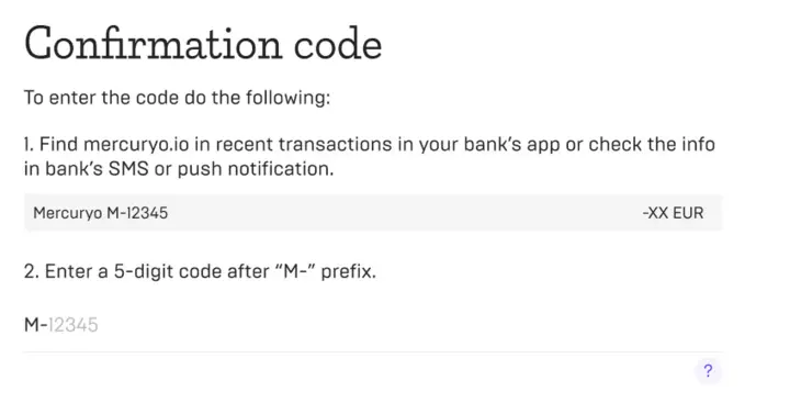 Confirmation screen Mercuryo widget