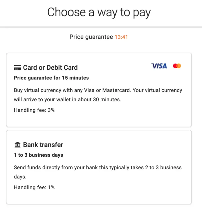 Choose the payment method to buy Bitcoin
