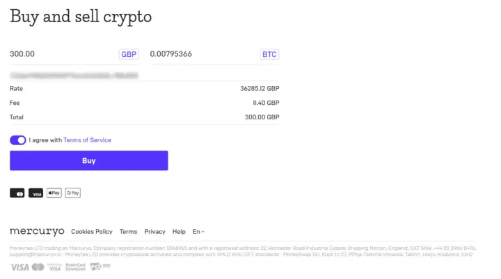 Buy and sell crypto Mercuryo widget
