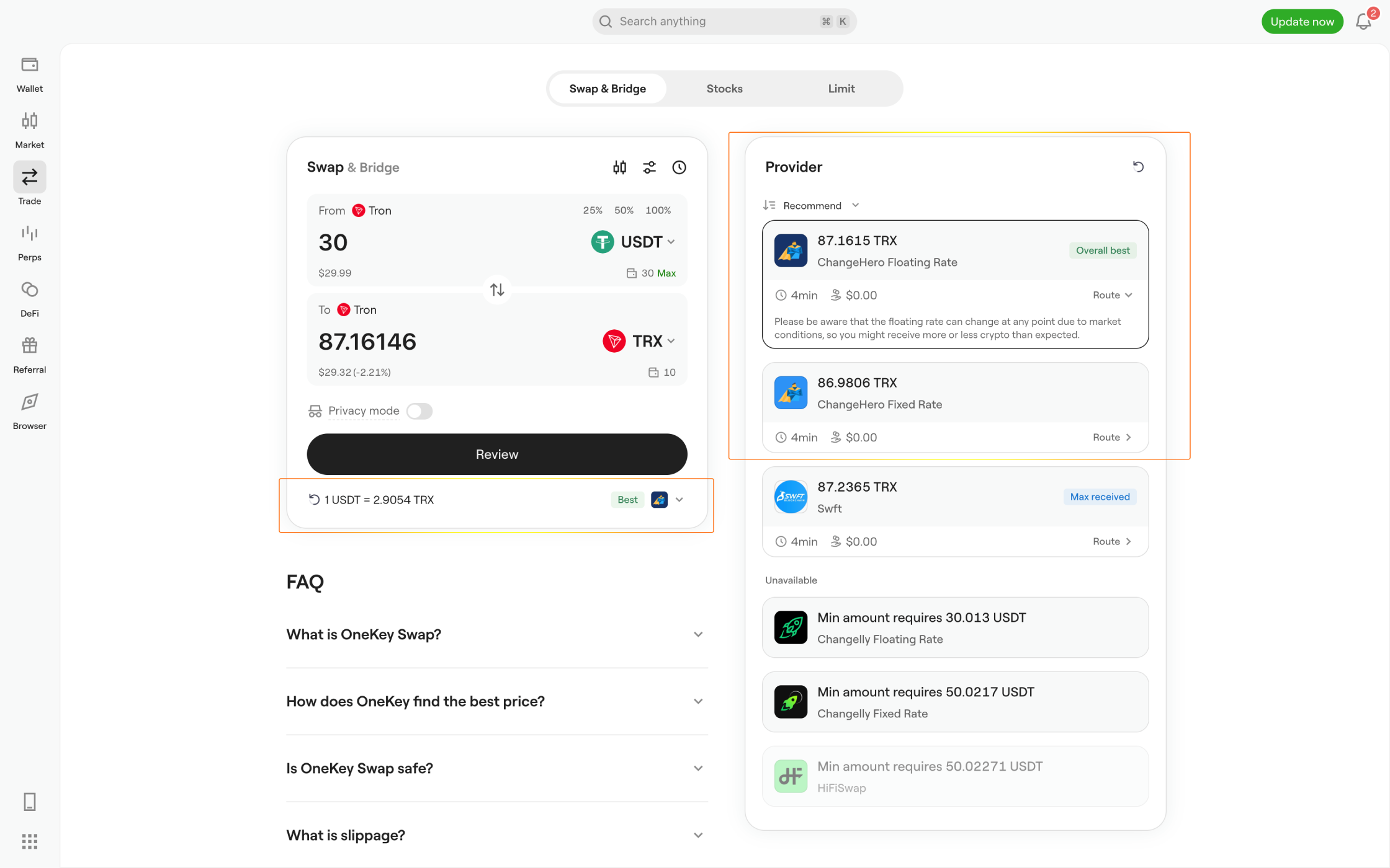 onekey desktop swap crypto screen