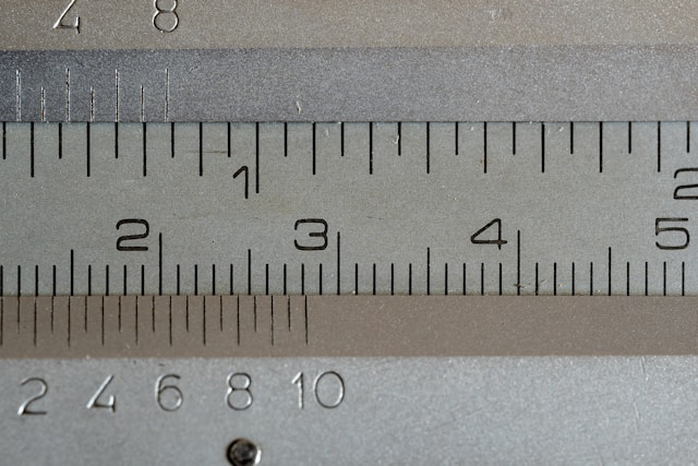 Close up of a vernier caliper ruler with visible markers