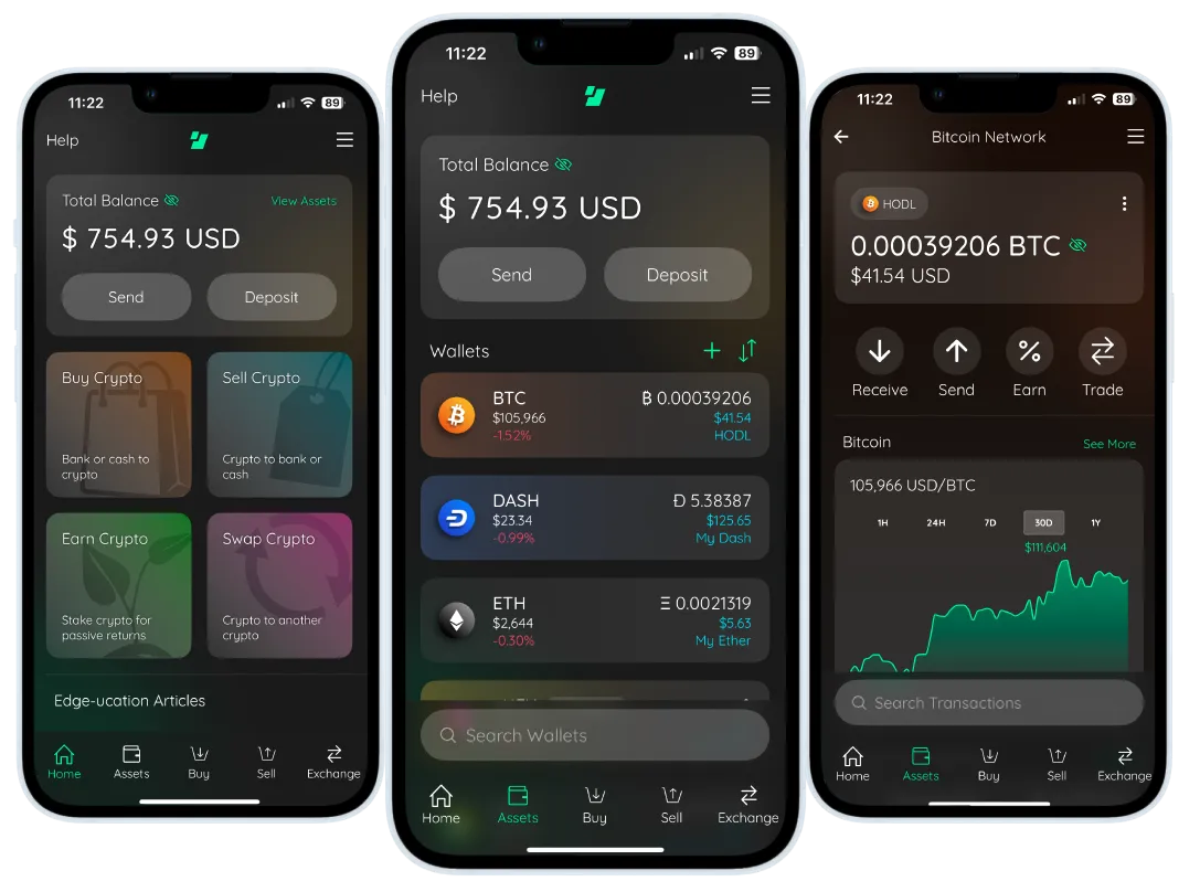 edge wallet mobile interface