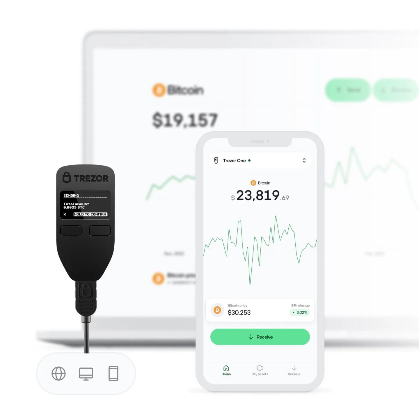 trezor one hardware crypto wallet render