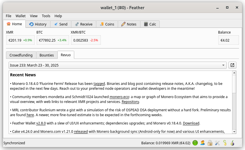 feather wallet home page